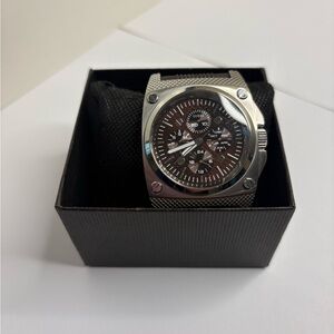 Guess Steel Men’s Multifunction Watch Brown Dial Rubber Strap